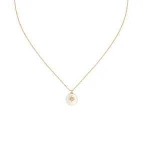 Five and Two Arie Pearl and Star Pendant Necklace in Clear CZ and Gold