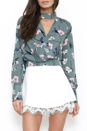 Floral Print Choker Blouse