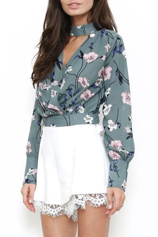 Floral Print Choker Blouse