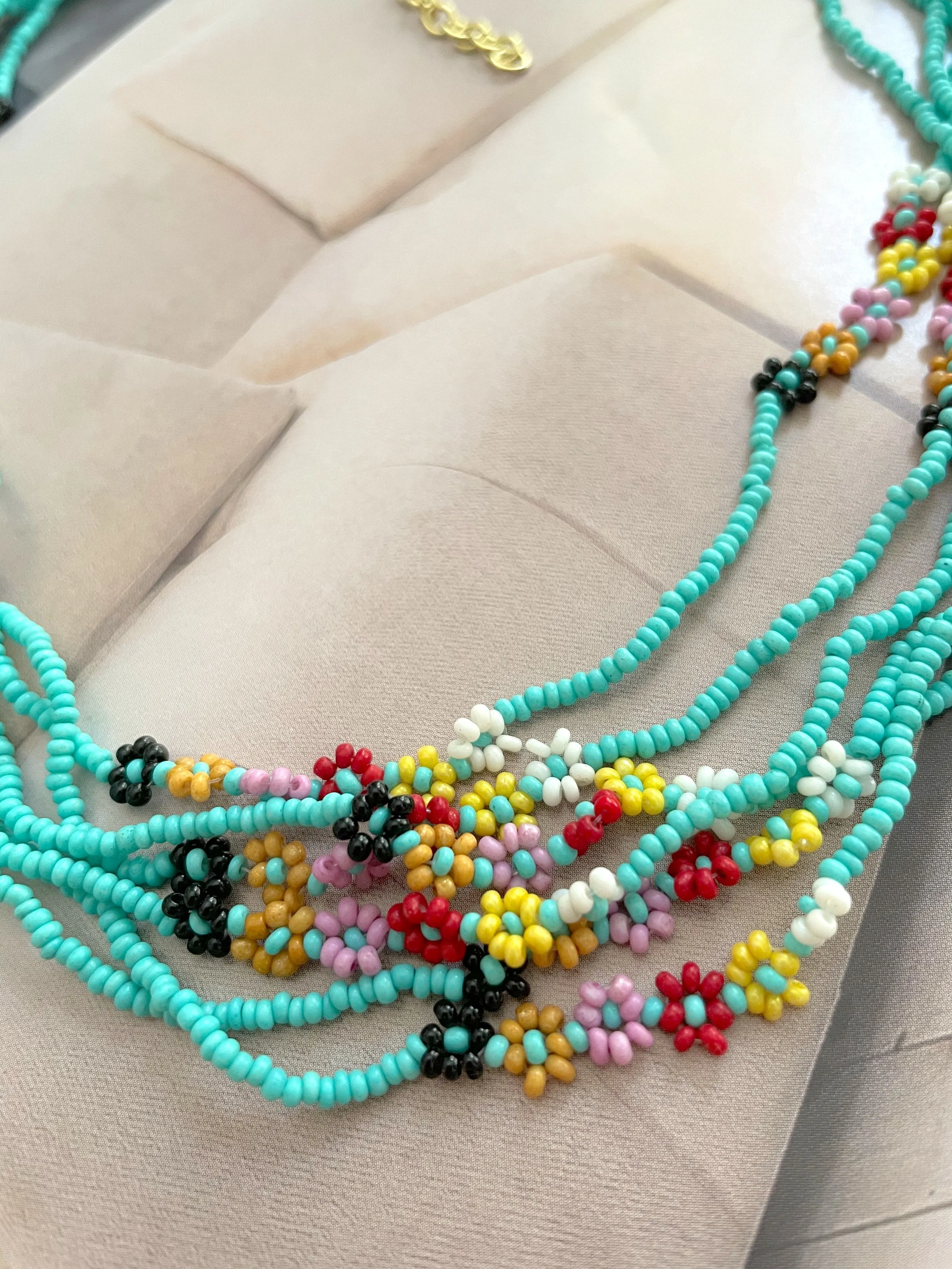 Flower beaded multi layered necklace