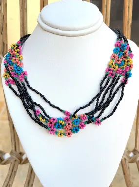 Flower beaded multi layered necklace