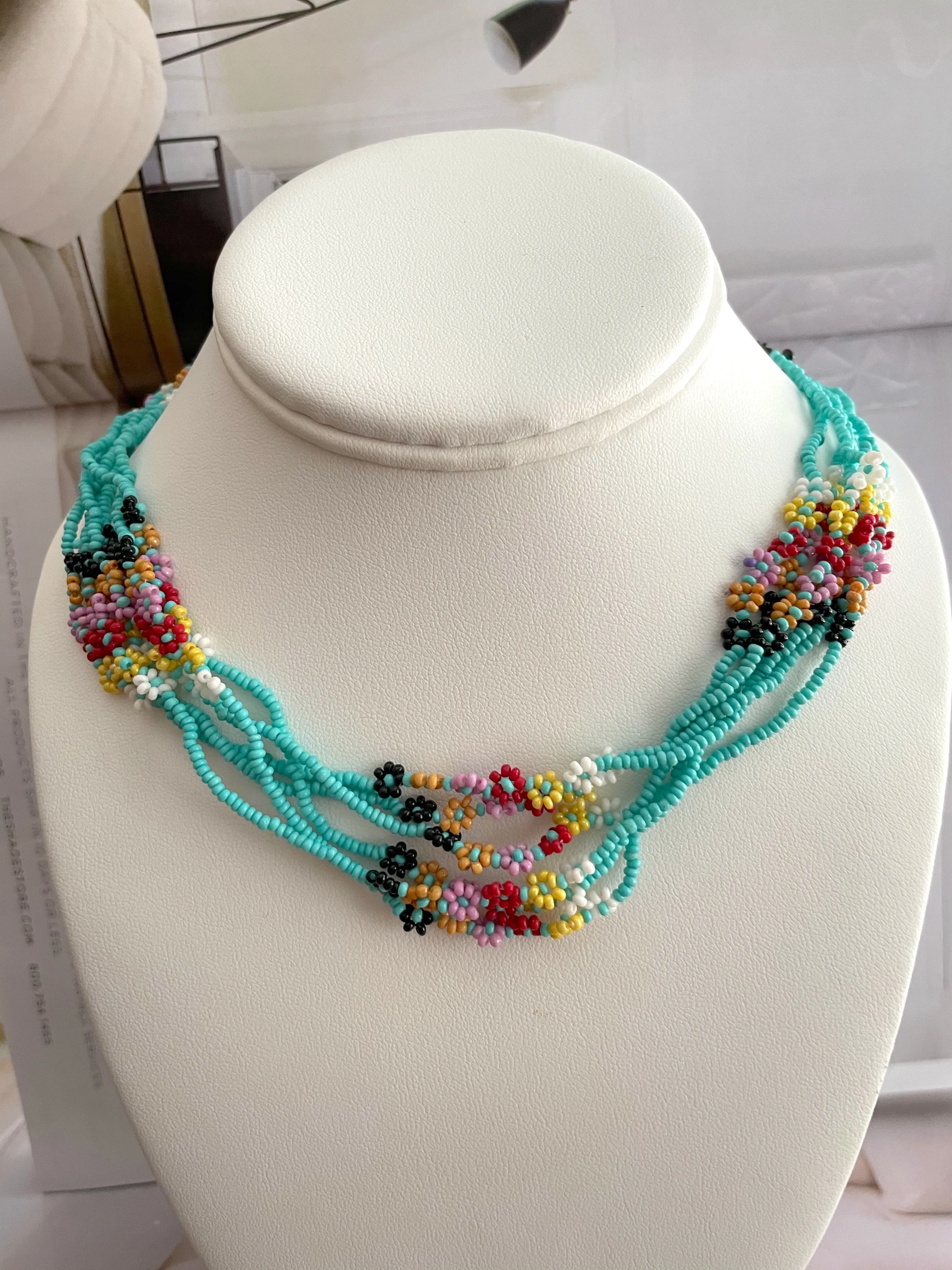 Flower beaded multi layered necklace