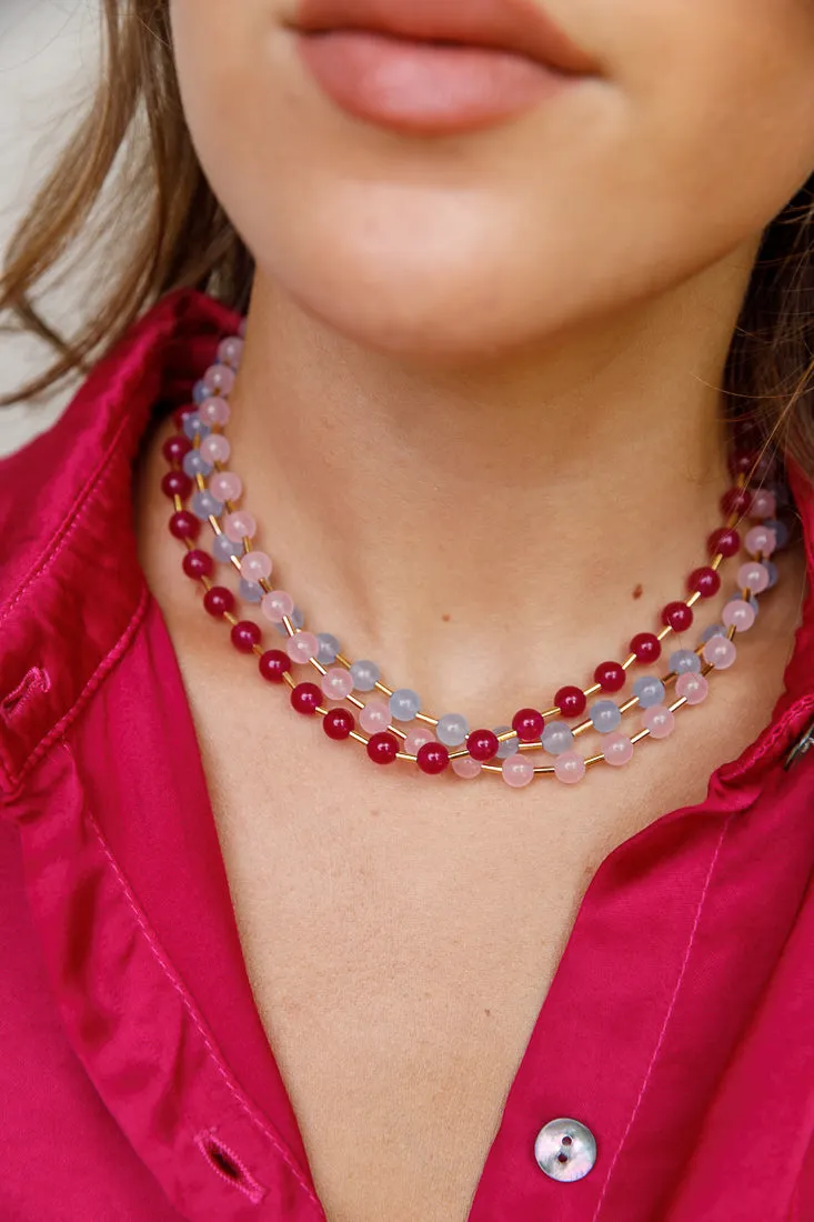 GLASS BEAD NECKLACE AND BRACELETS PASTEL TONES