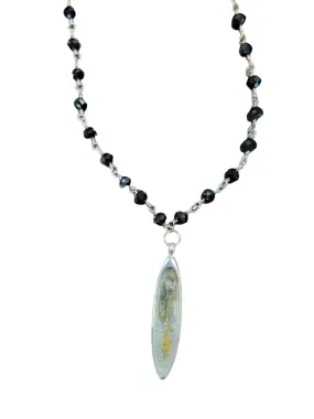 Go Gray Diamond Drop Pendant on Black Beaded Chain Cancer Awareness Necklace