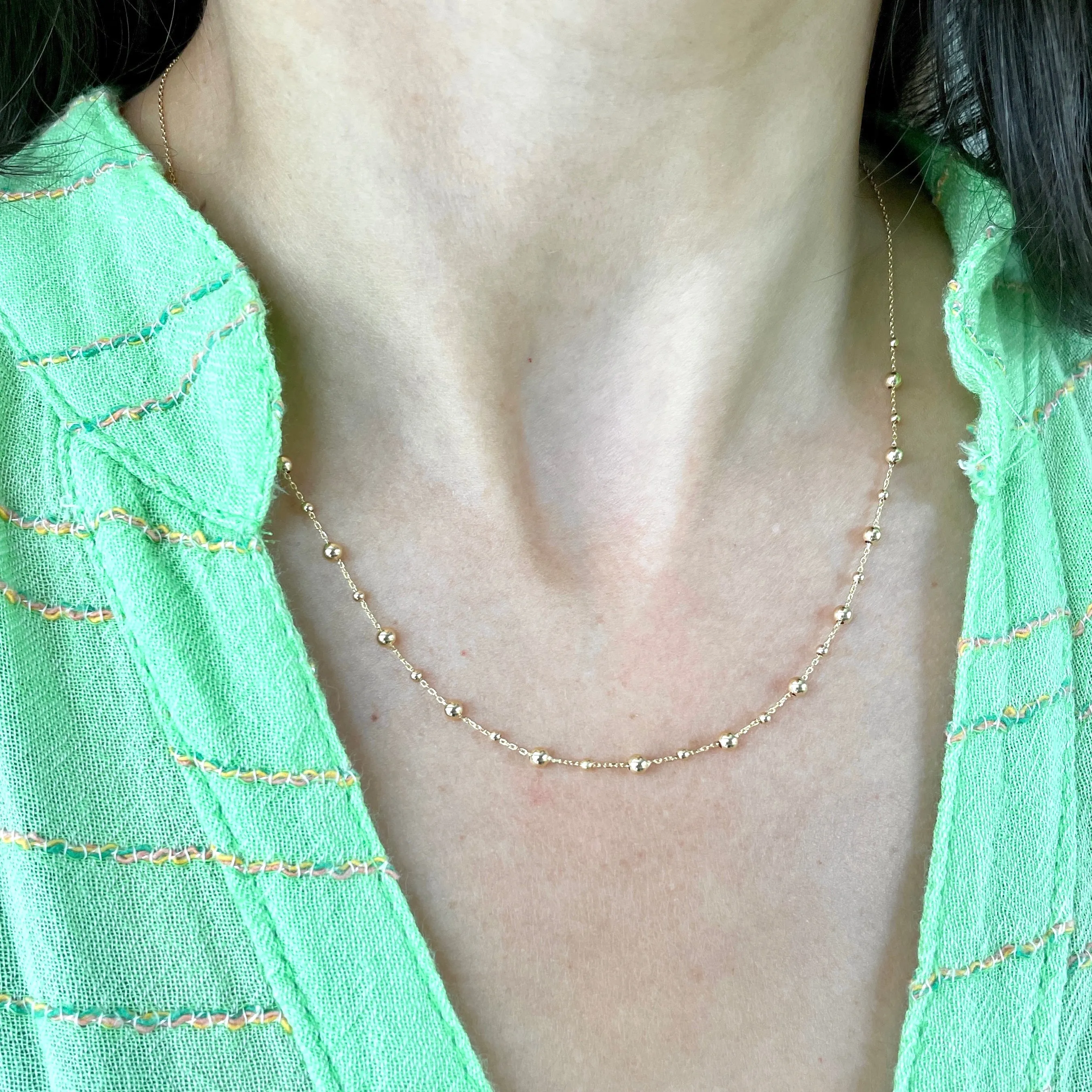 Gold Bead Station Chain Necklace