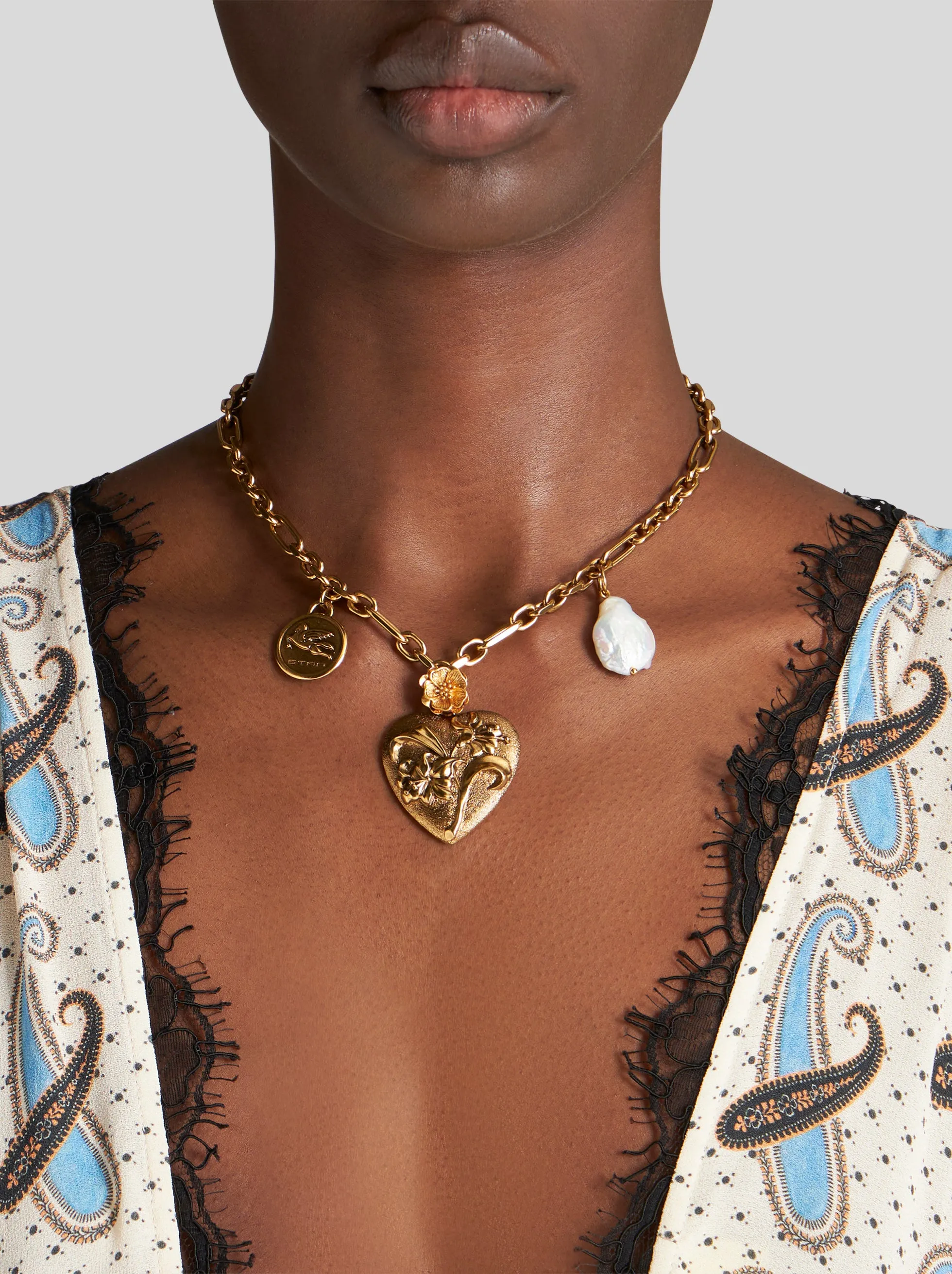 Gold Double Chain Heart Necklace