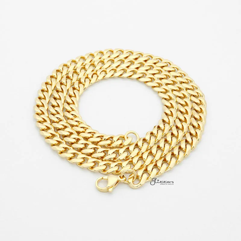 Gold I.P Stainless Steel Beveled Cuban Chain Necklaces - 7mm width