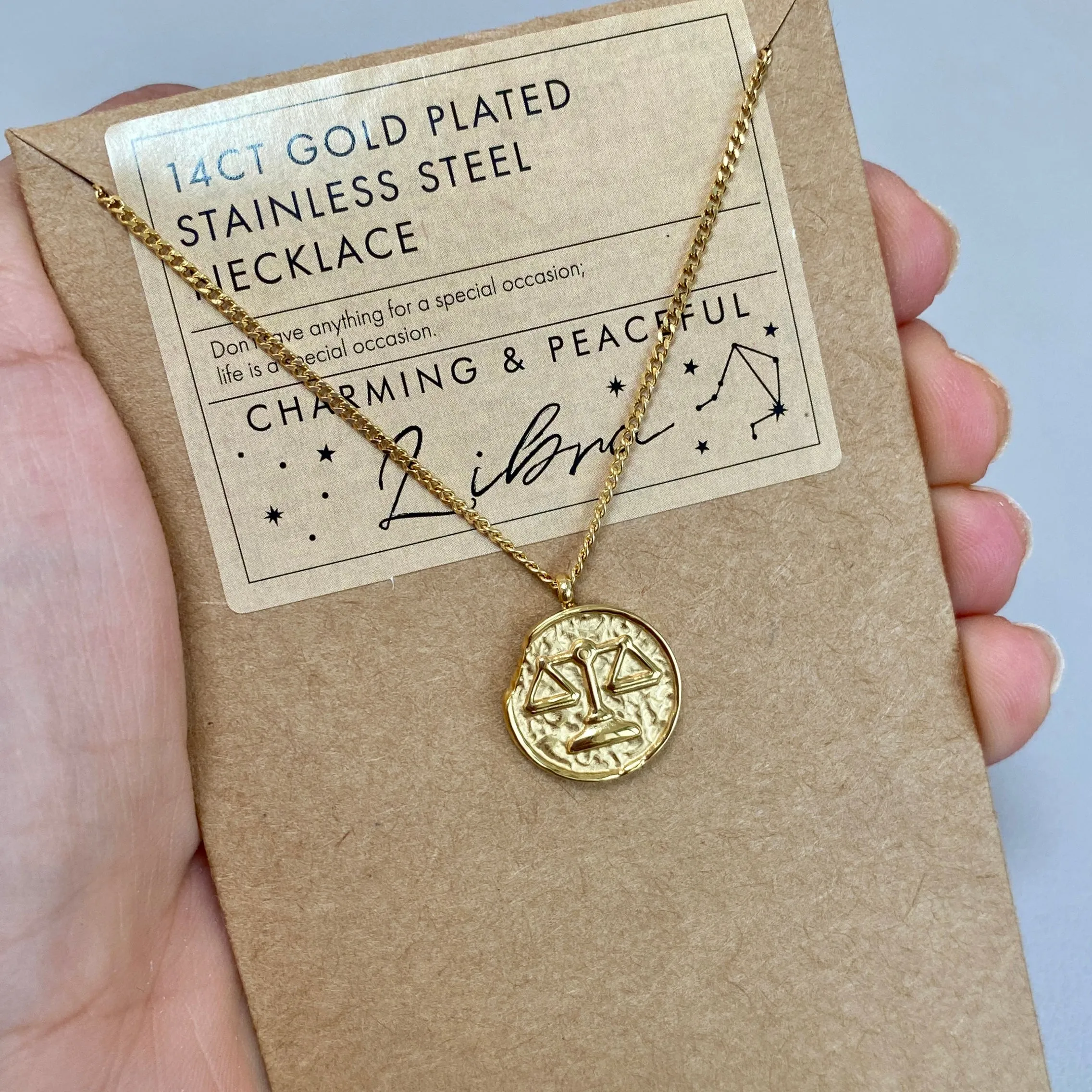 Gold Libra Zodiac Pendant Necklace