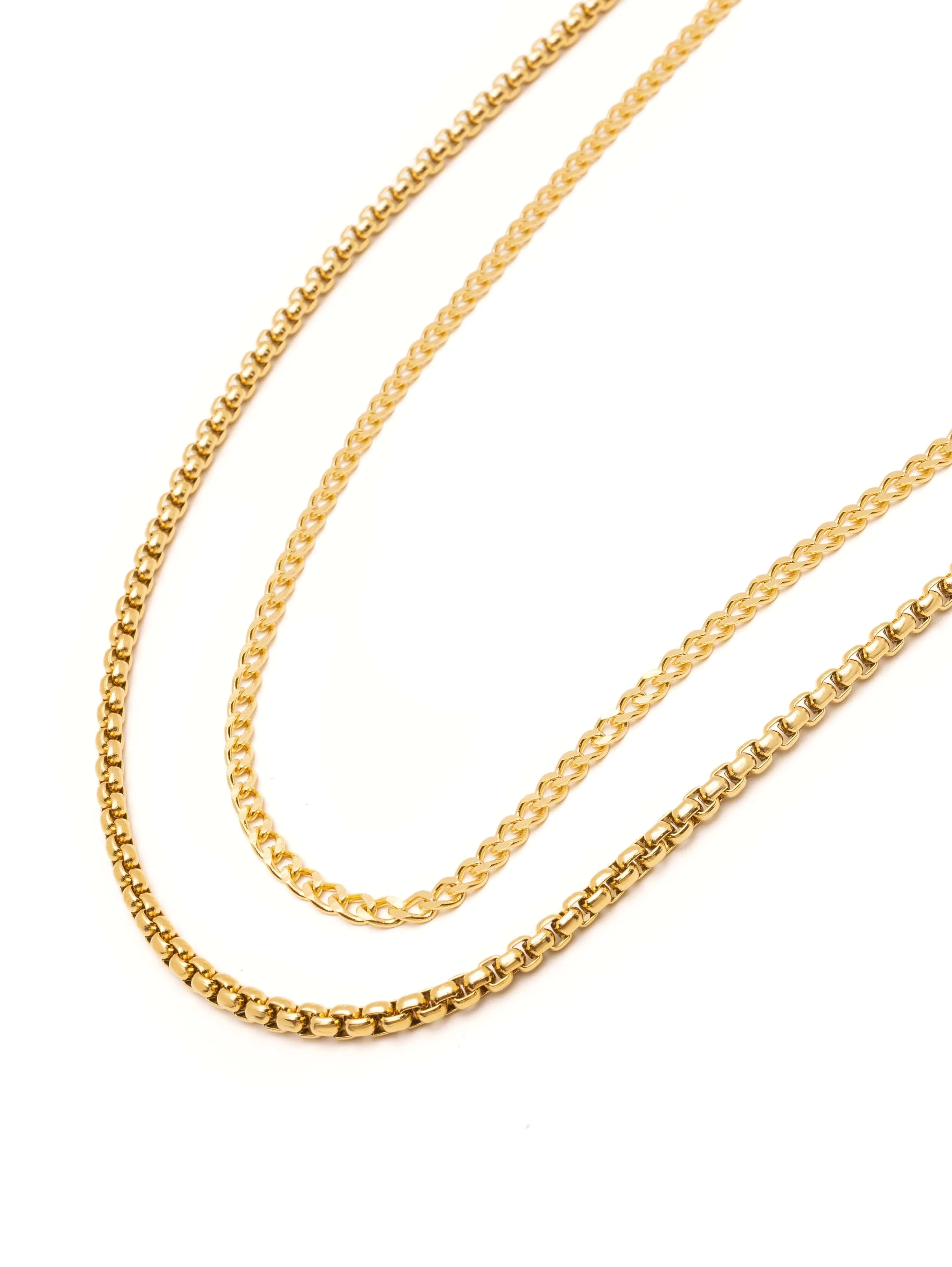 Gold Necklace Layer with 3mm Cuban Link Chain and 3mm Box Chain