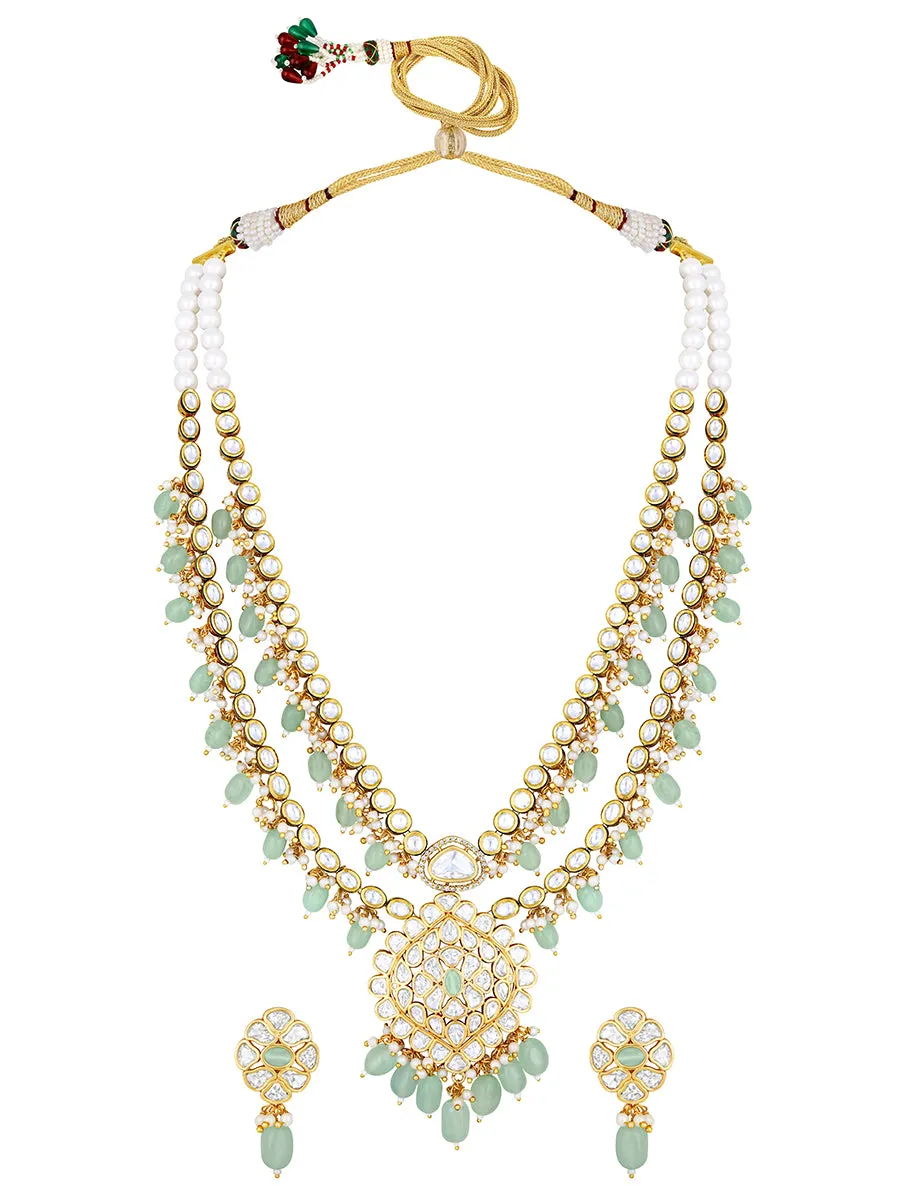 Gold Plated Kundan Necklace with Agate and Pearls