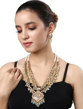 Gold Plated Kundan Necklace with Agate and Pearls