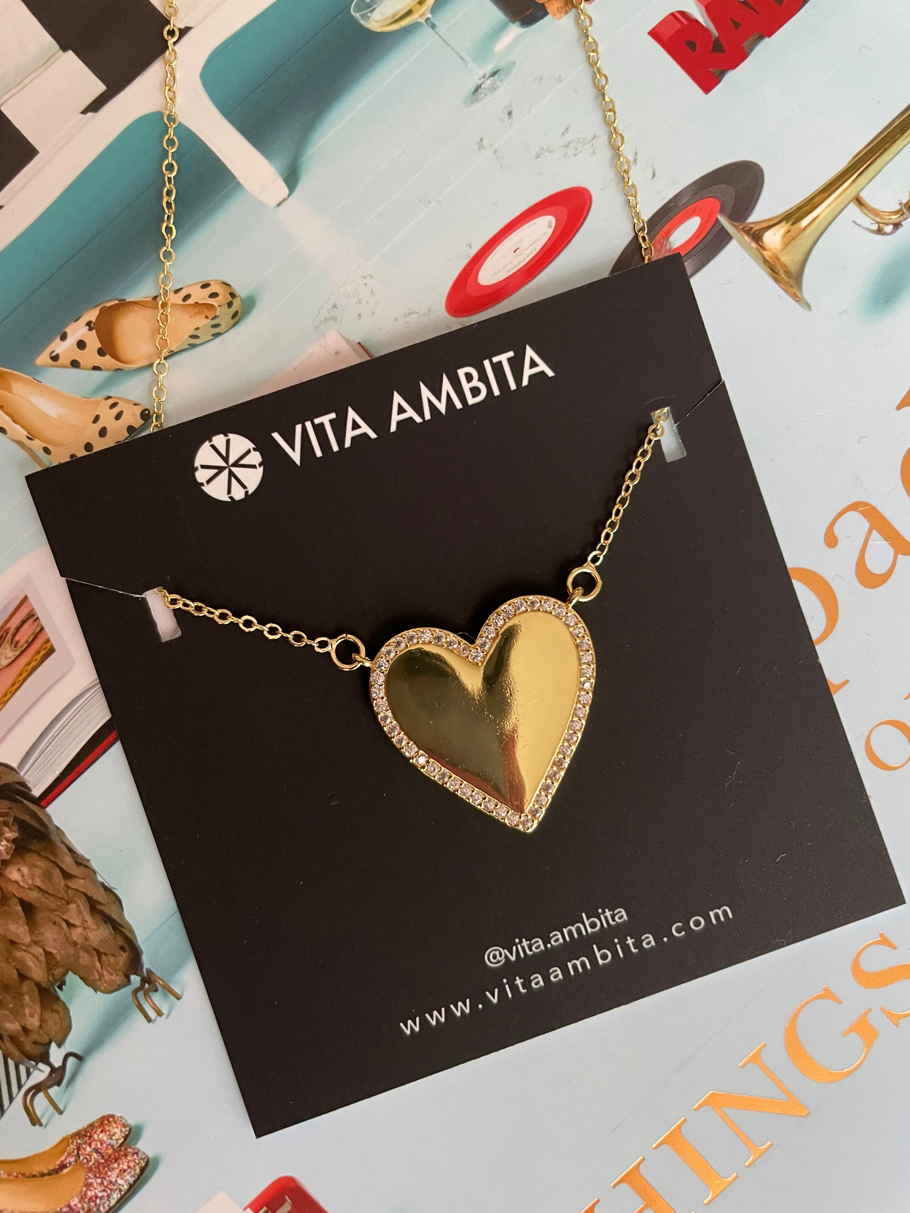 Golden cz heart necklace