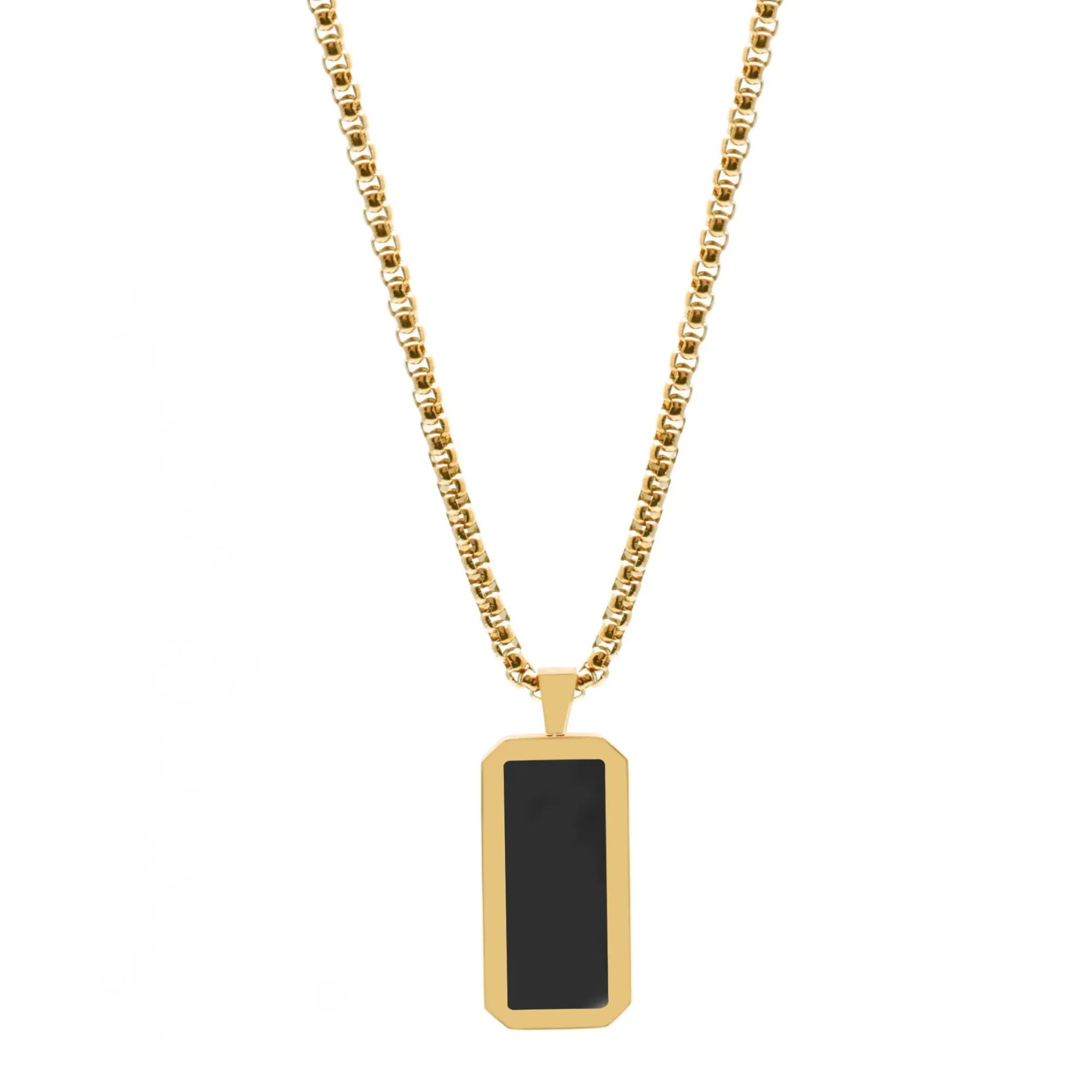 Golden Necklace with Rectangle Onyx Pendant