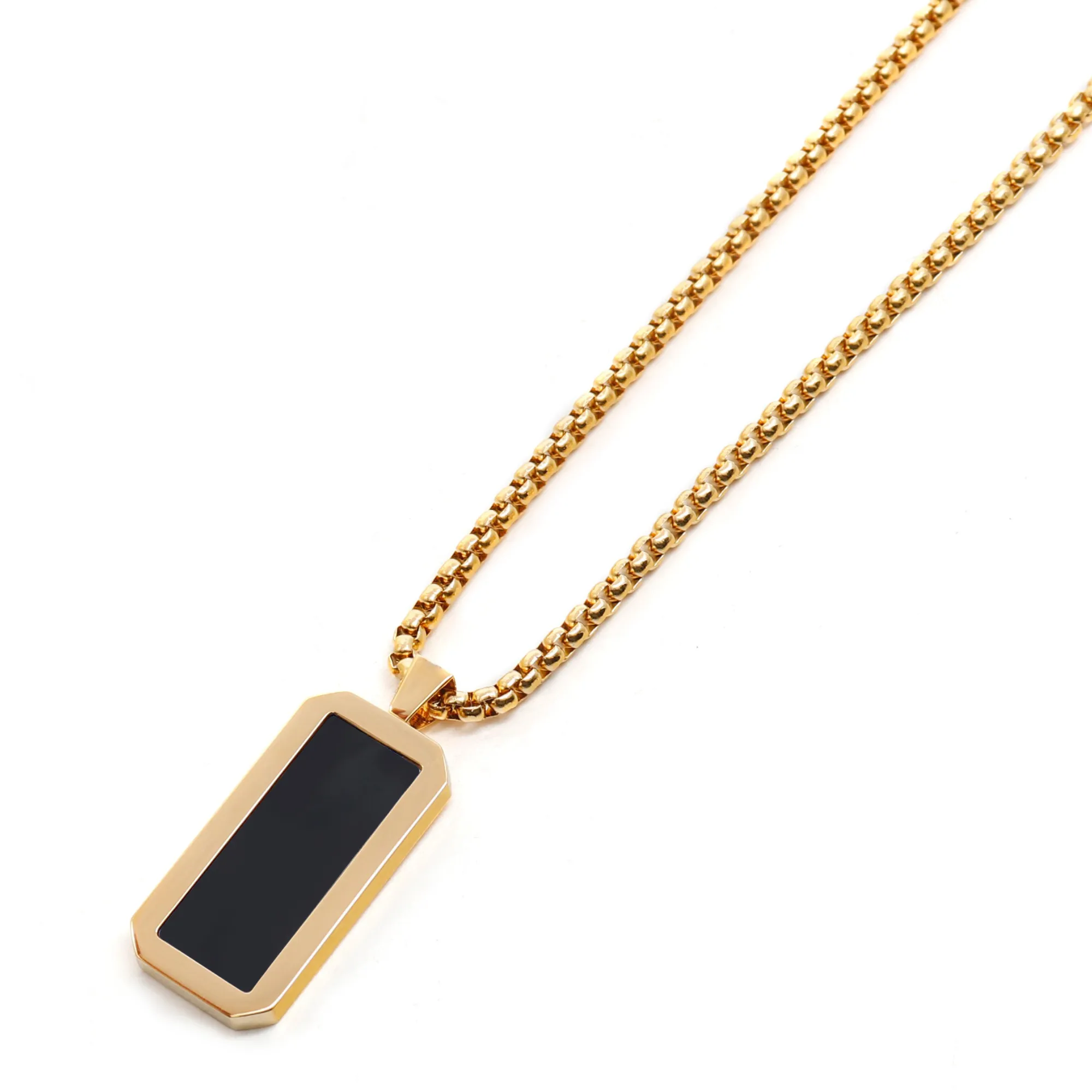 Golden Necklace with Rectangle Onyx Pendant