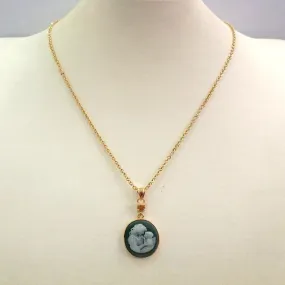 Green Agate and White Agate Mother and Child with Citrine Cameo Necklace