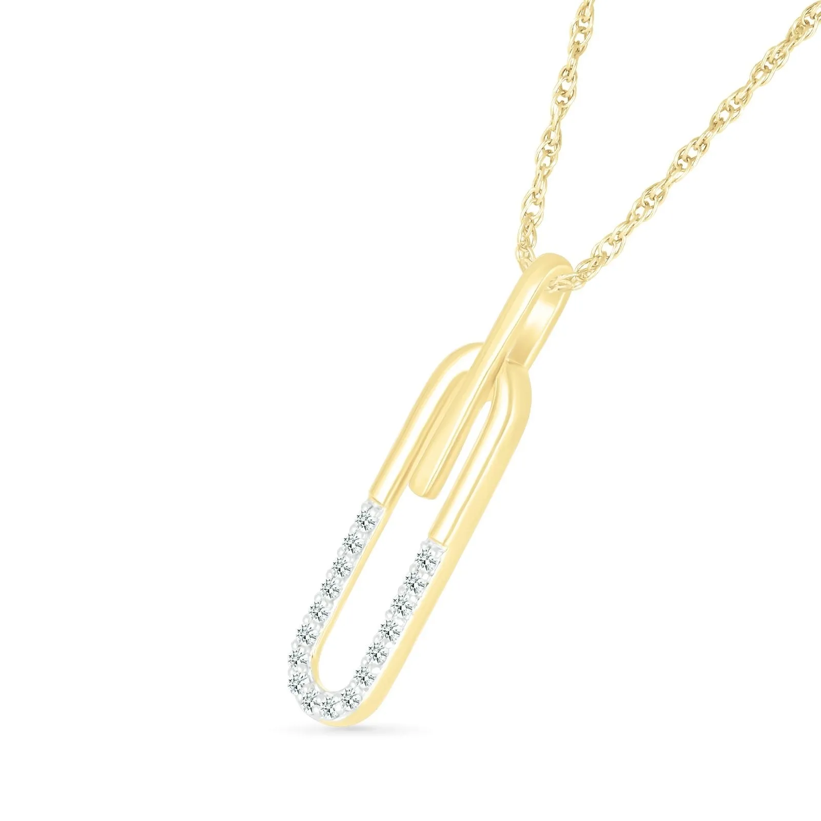 Half Gold Half Diamond Paperclip Pendant Necklace