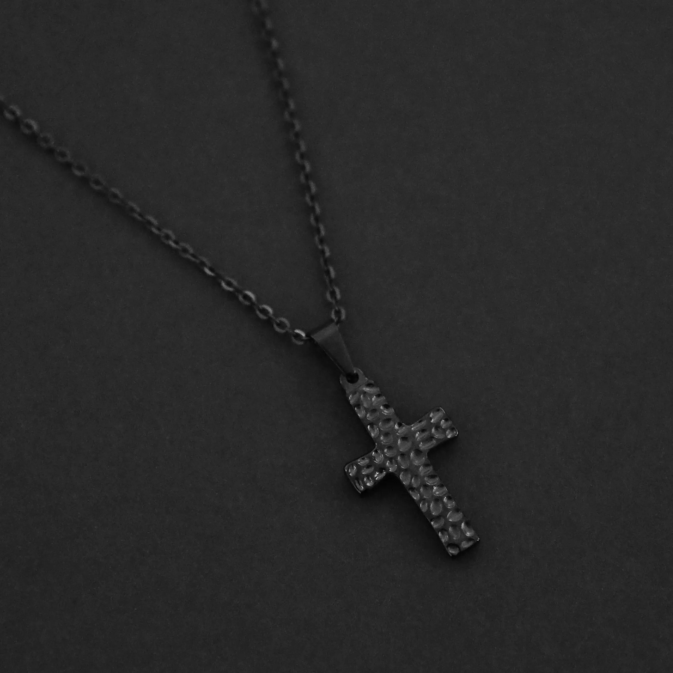 Hammered Cross Necklace - Black