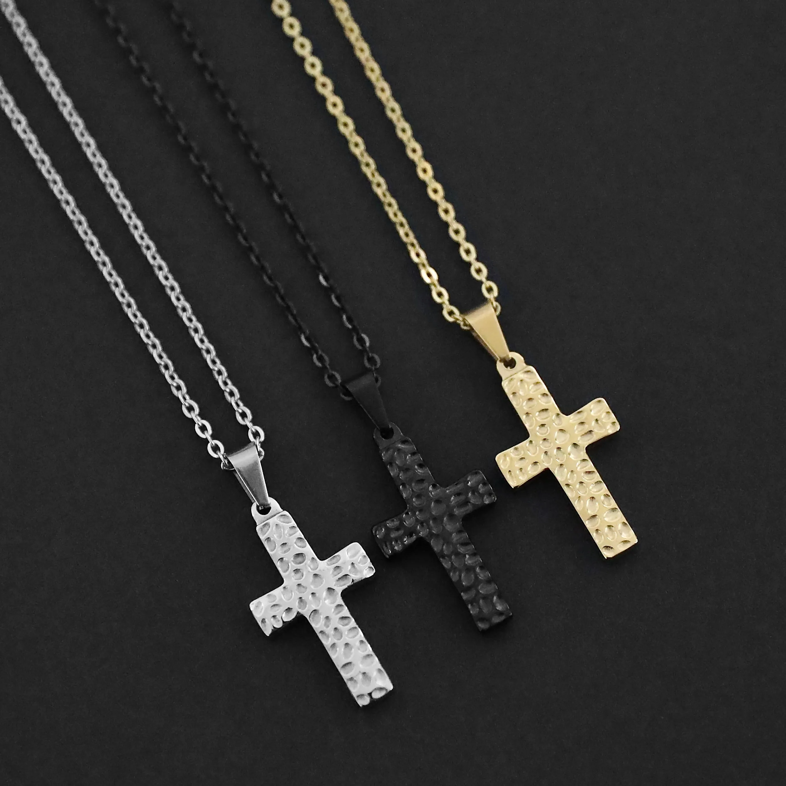 Hammered Cross Necklace - Black