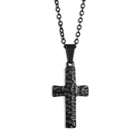 Hammered Cross Necklace - Black