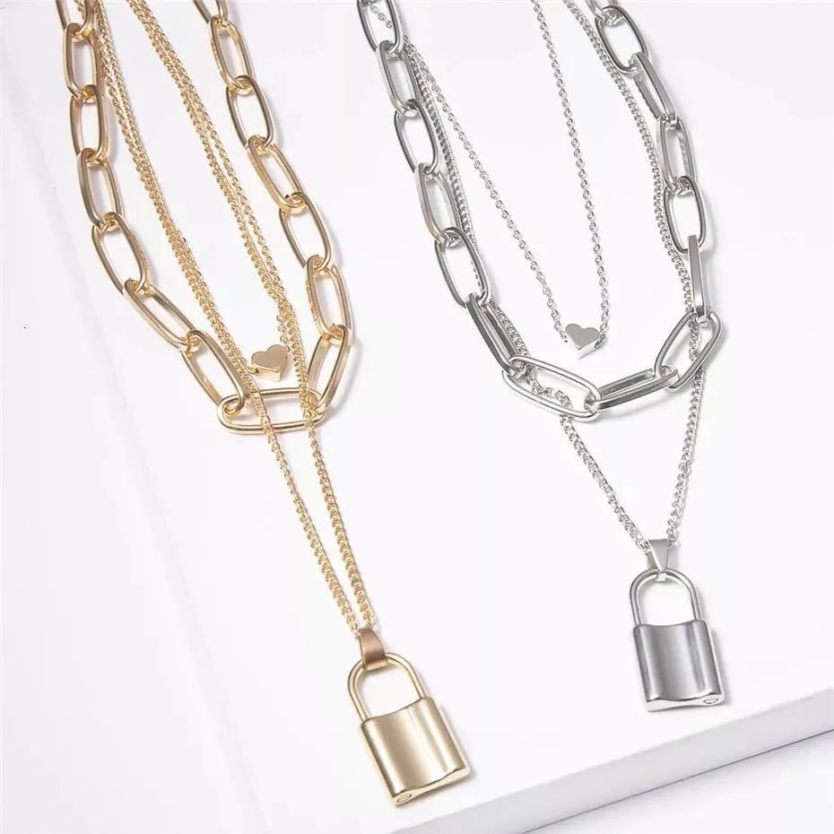 Heart & Lock Layered Chain Necklace