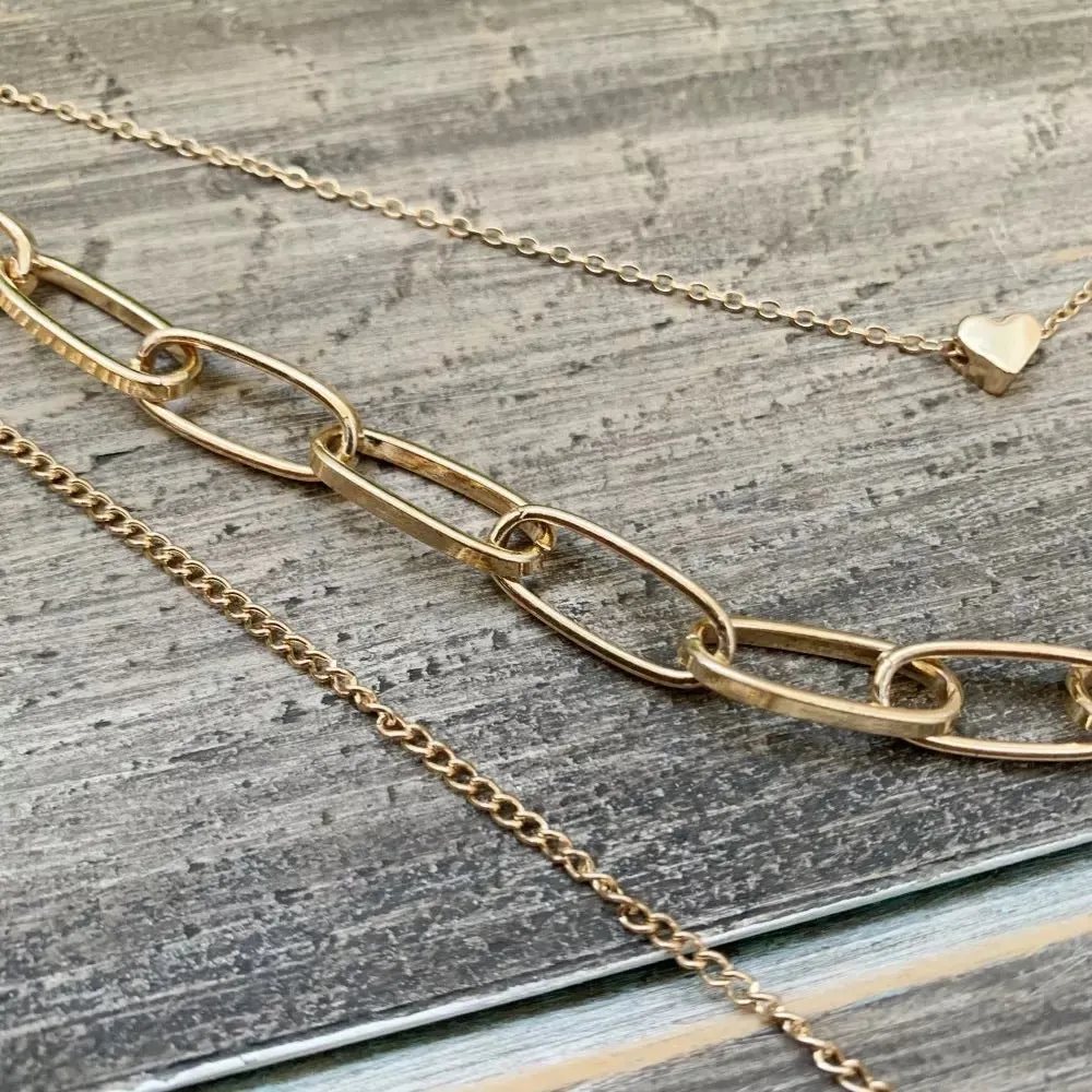 Heart & Lock Layered Chain Necklace