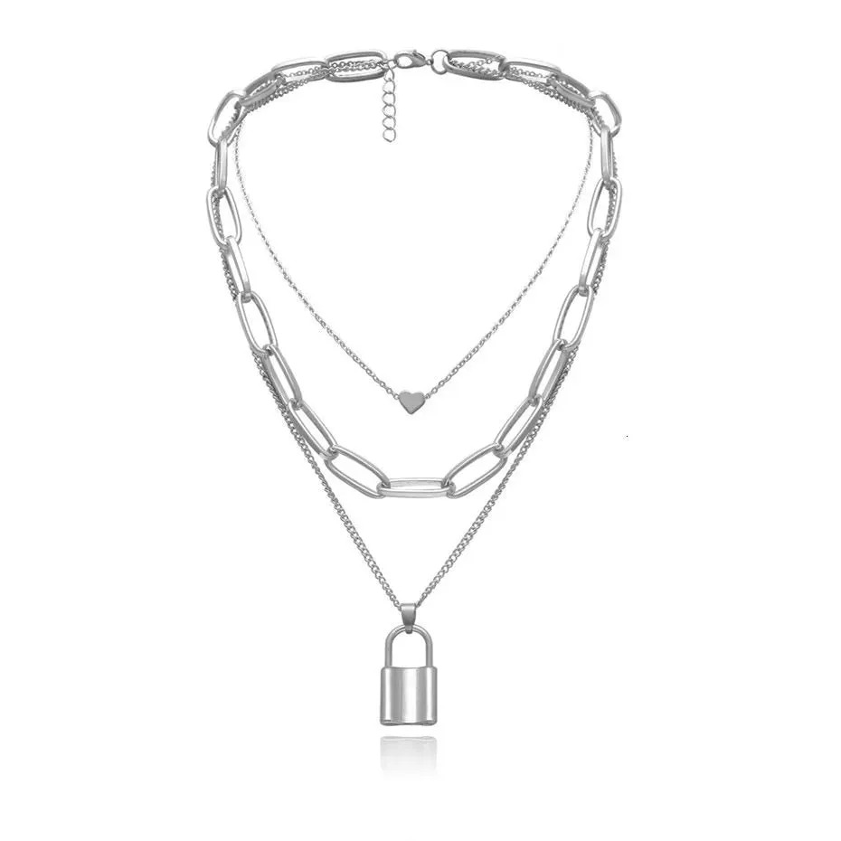 Heart & Lock Layered Chain Necklace