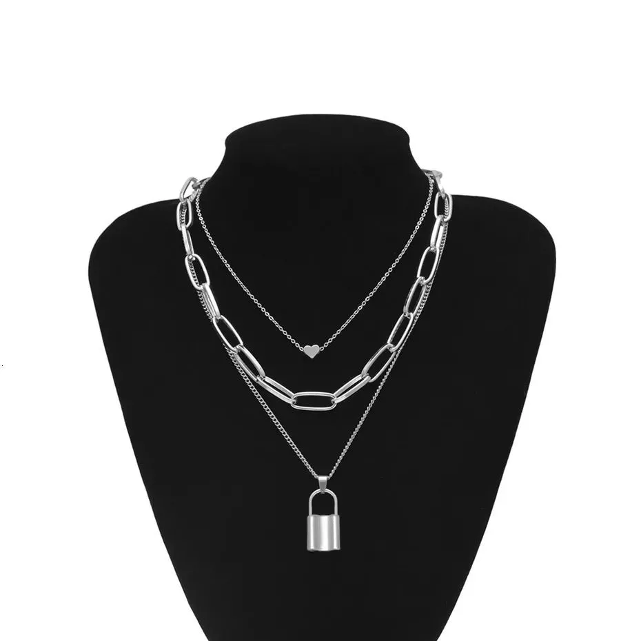 Heart & Lock Layered Chain Necklace