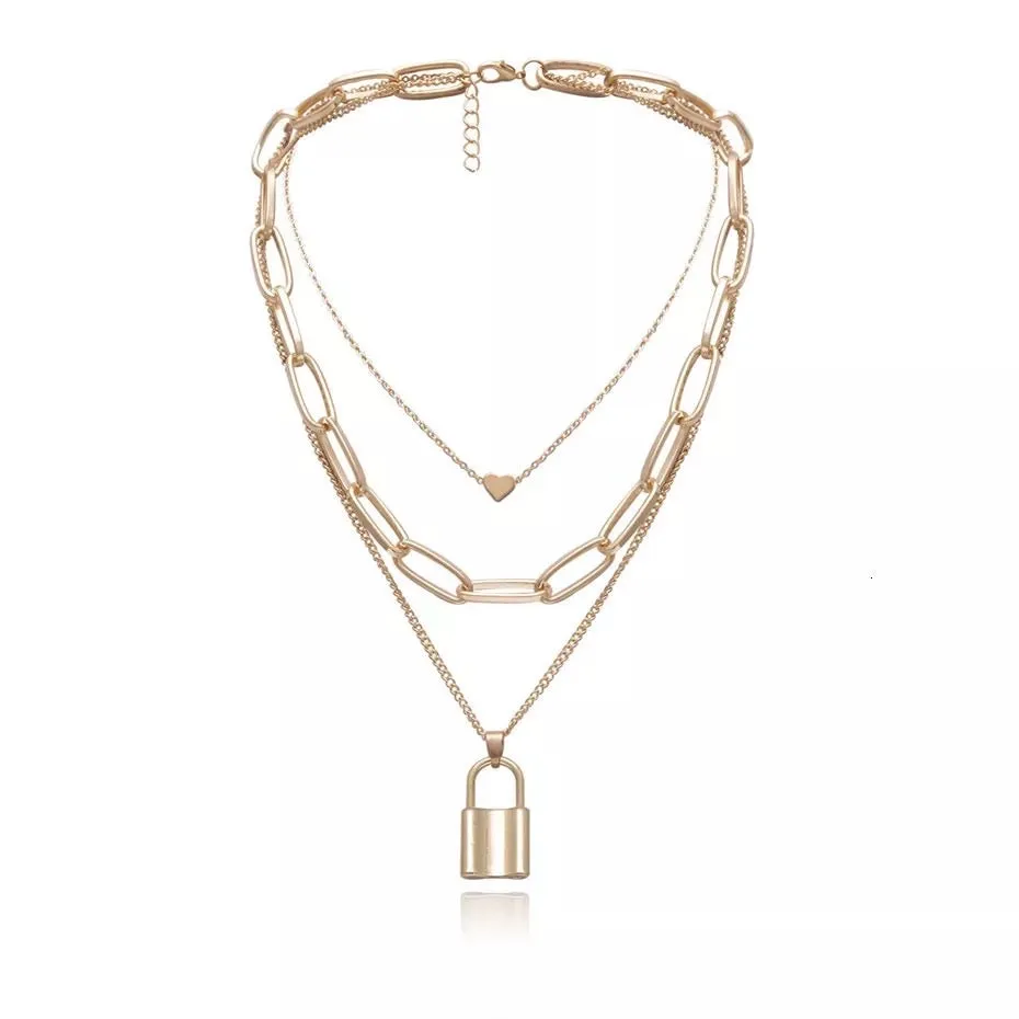 Heart & Lock Layered Chain Necklace