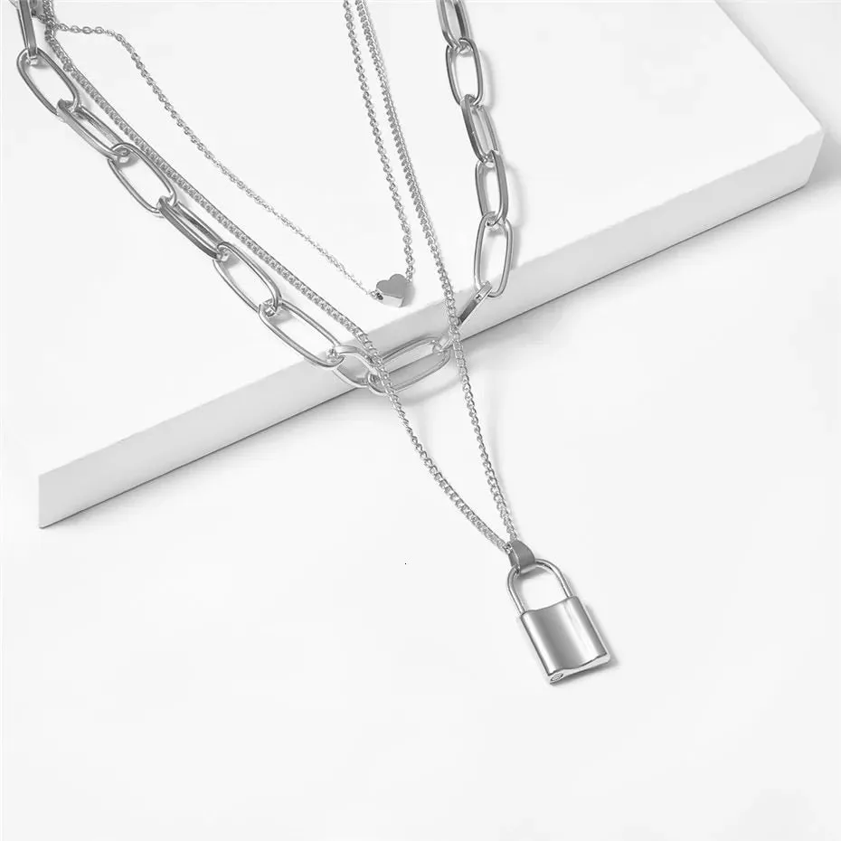 Heart & Lock Layered Chain Necklace