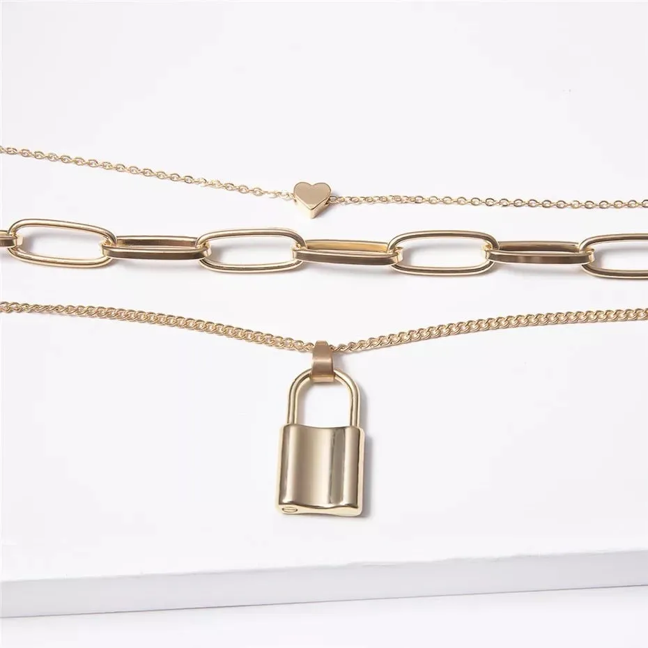 Heart & Lock Layered Chain Necklace