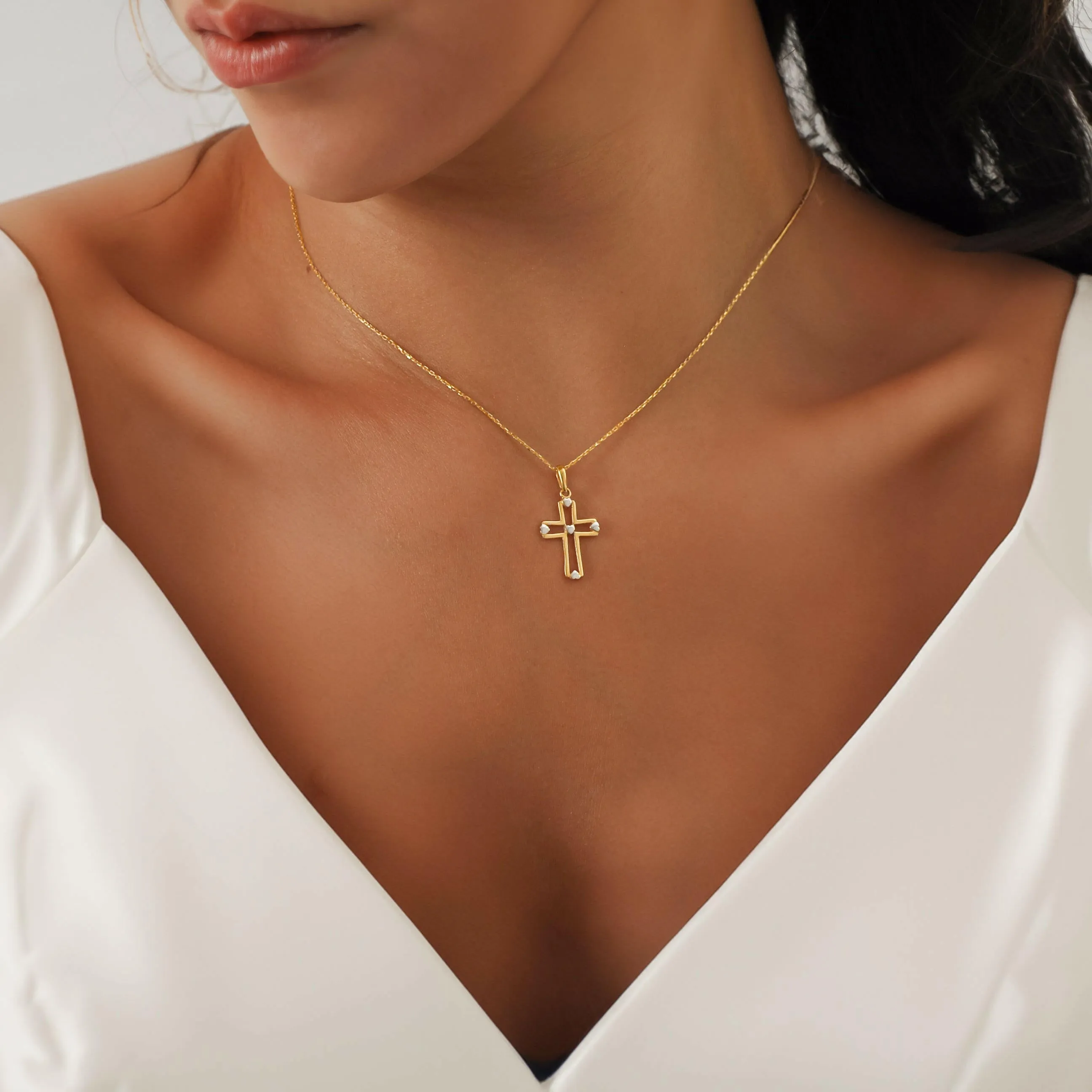 Heart Cross Necklace | 14K Solid Gold