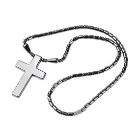 Hematite Drum Bead Necklace with Simple Cross Pendant Necklace