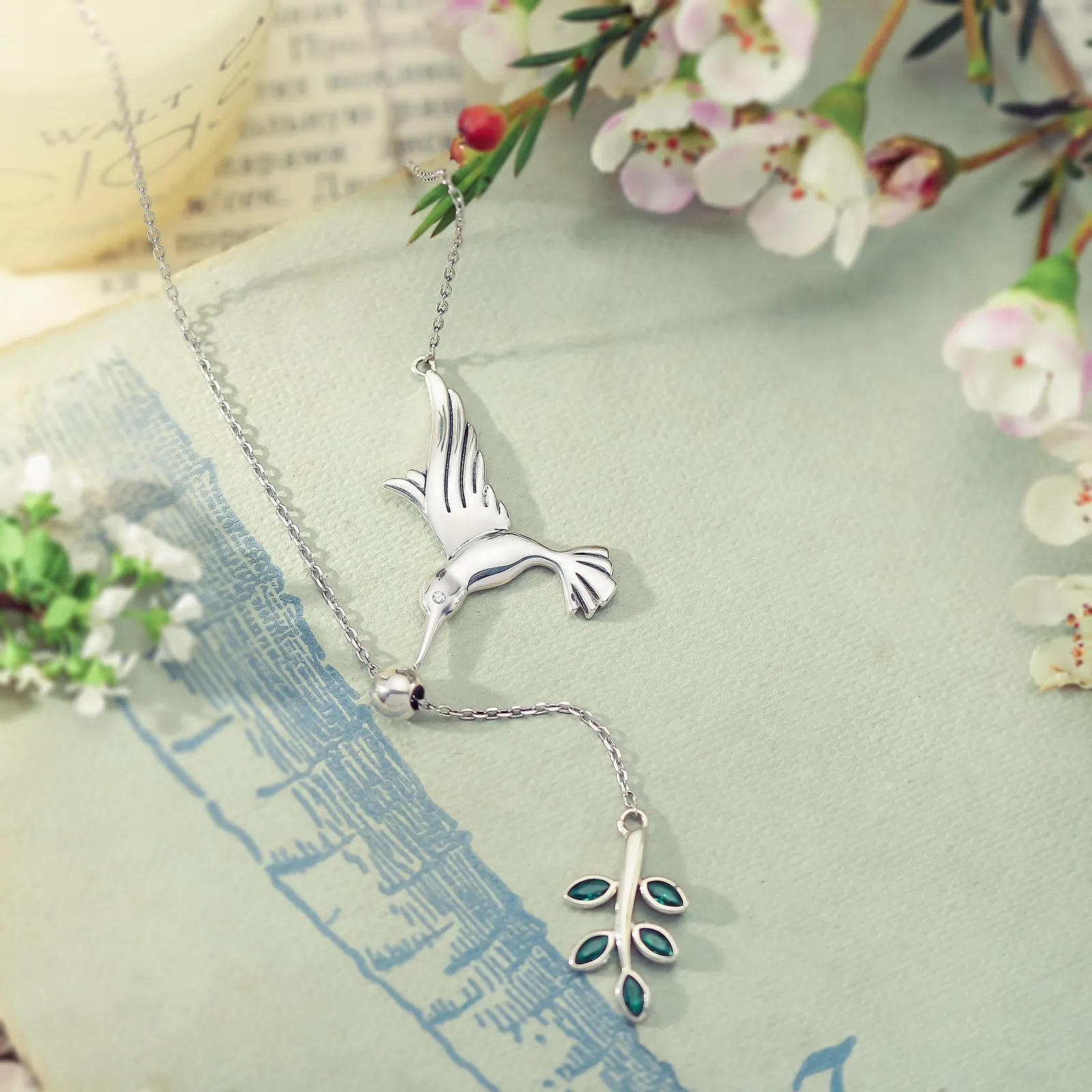 Hummingbird & Olive Branch Necklace