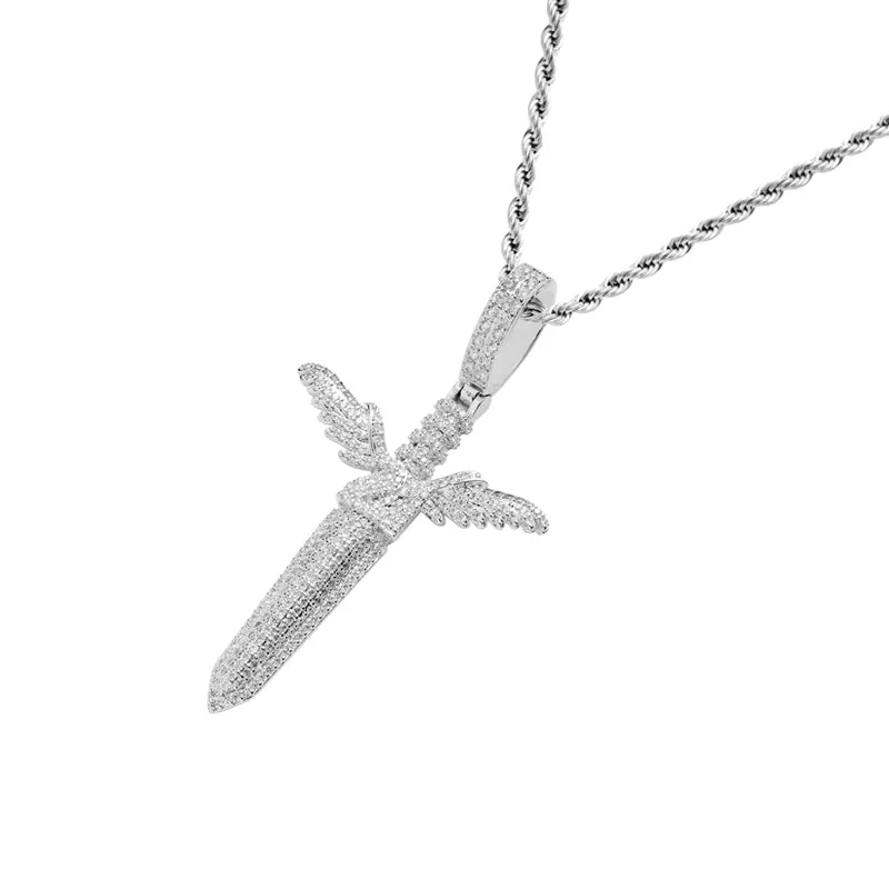 Iced Out Sword Pendant - Silver