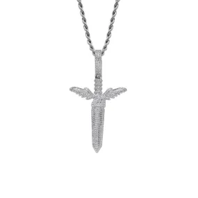 Iced Out Sword Pendant - Silver