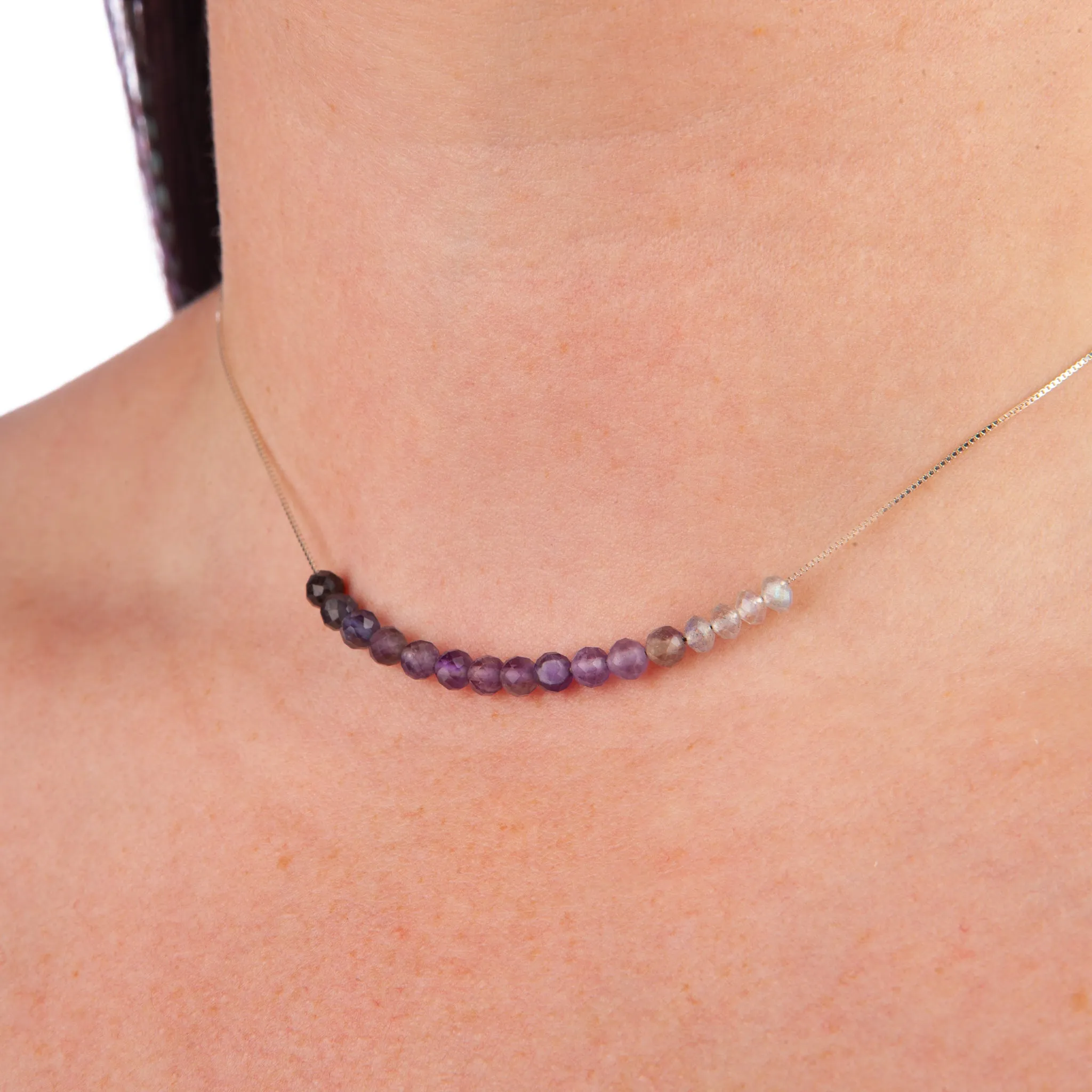 Iolite, Amethyst & Labradorite Adjustable Slide Chain Gemstone Necklace