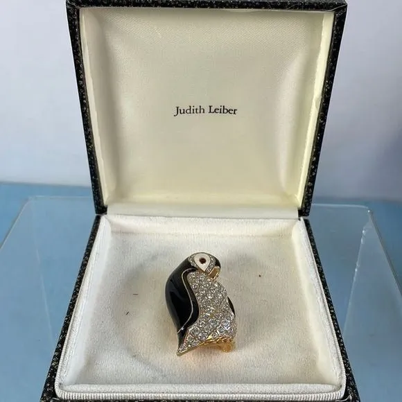 JudithLeiber NIB Swarovski Crystal Enamel Penguin Pin