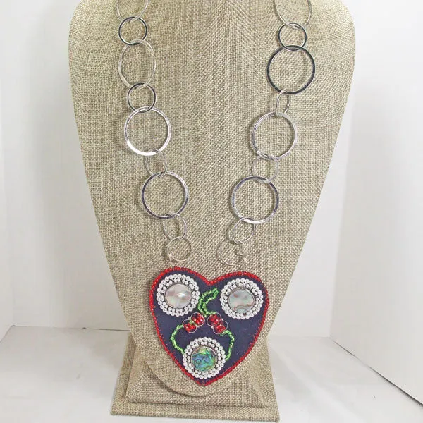 Kagami Bead Embroidery Mother-of-Pearl Pendant Necklace