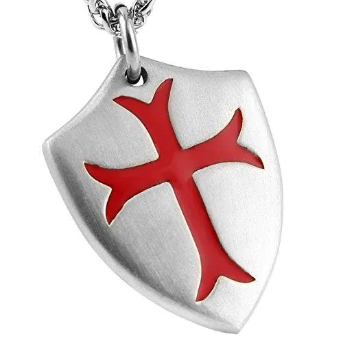 Knights Templar Cross Joshua 1:9 Shield Stainless Steel Pendant Necklace with FREE Key Chain