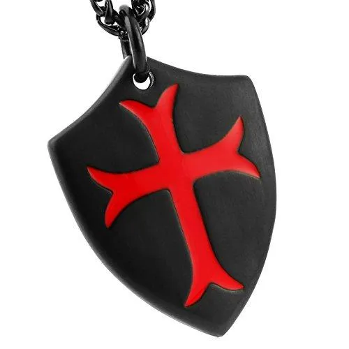 Knights Templar Cross Joshua 1:9 Shield Stainless Steel Pendant Necklace with FREE Key Chain