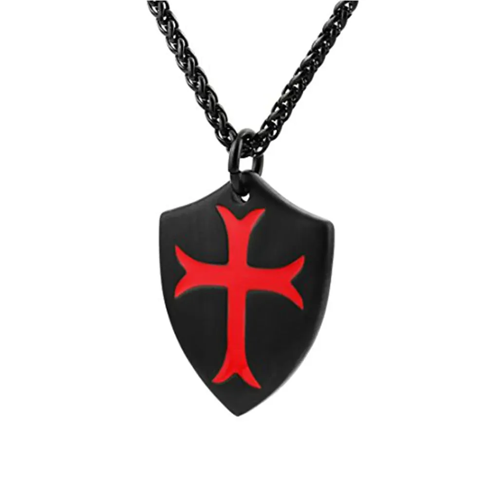 Knights Templar Cross Joshua 1:9 Shield Stainless Steel Pendant Necklace with FREE Key Chain