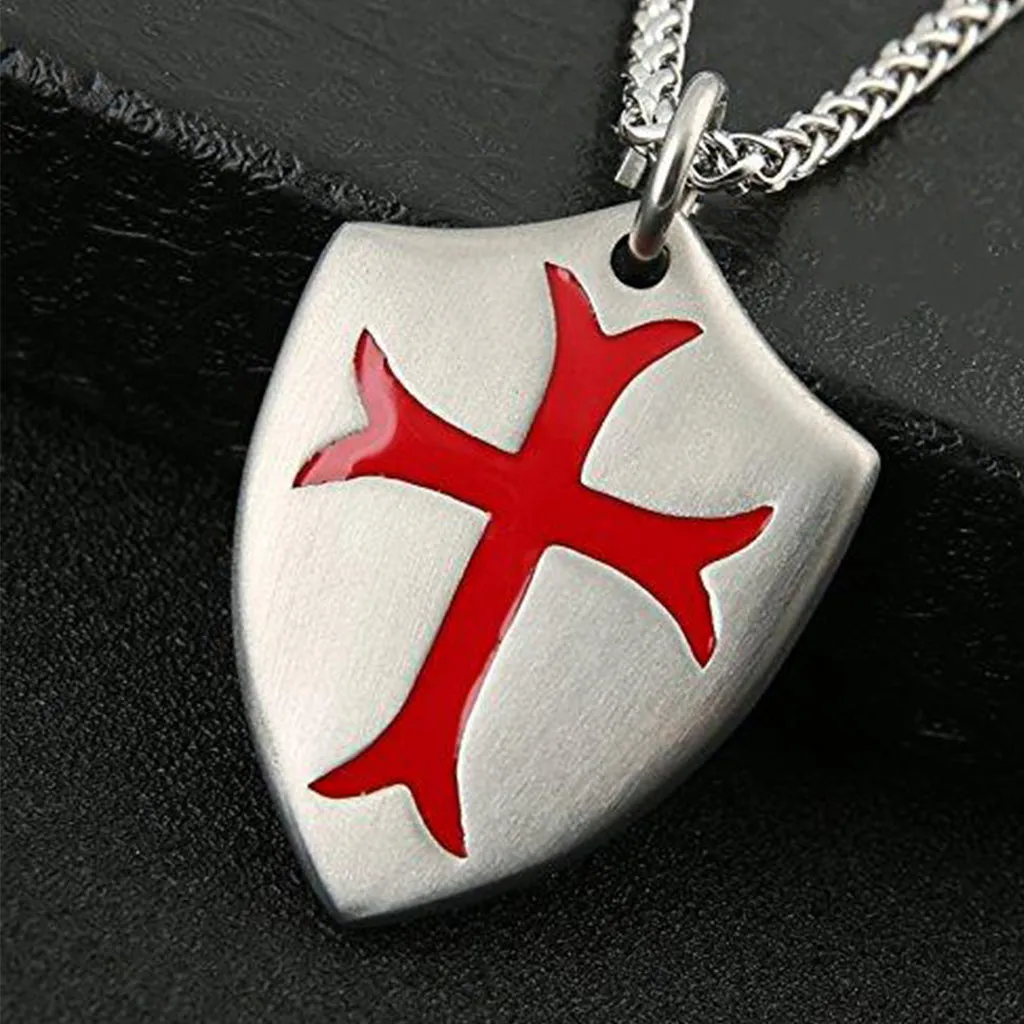 Knights Templar Cross Joshua 1:9 Shield Stainless Steel Pendant Necklace with FREE Key Chain