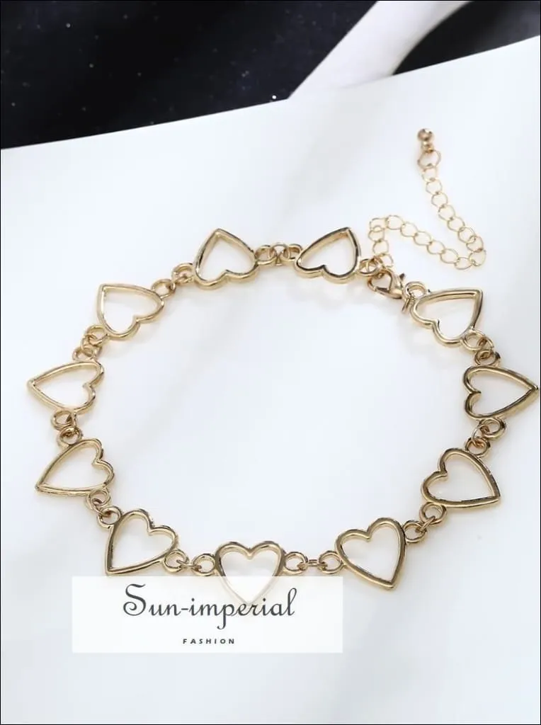 Korean Sweet Love Heart Choker Necklace Statement Gold Silver Collier Necklace