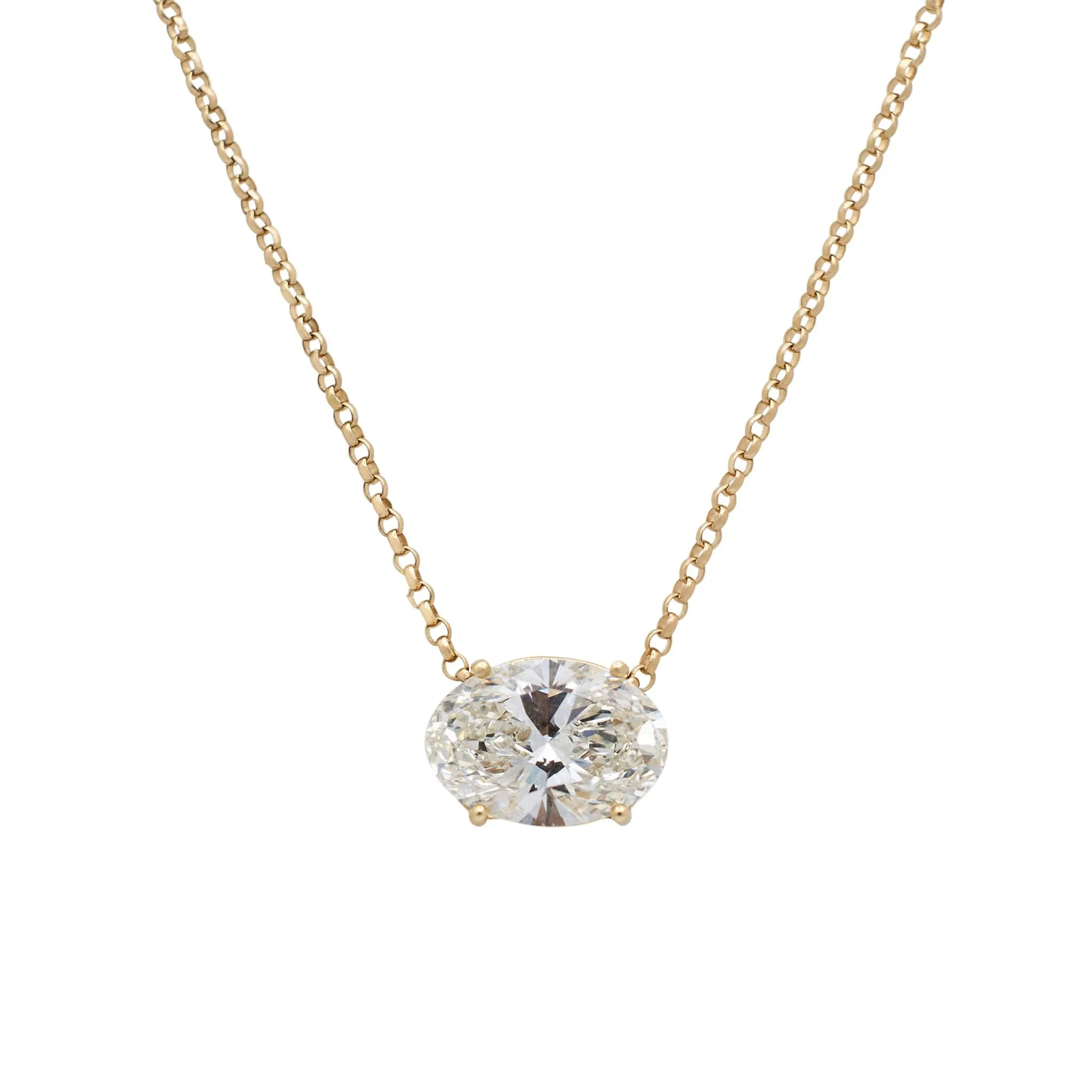 Ladies 14K Yellow Gold IGI 4.01CT H VVS2 Oval Lab Grown Diamond Basket Pendant Necklace