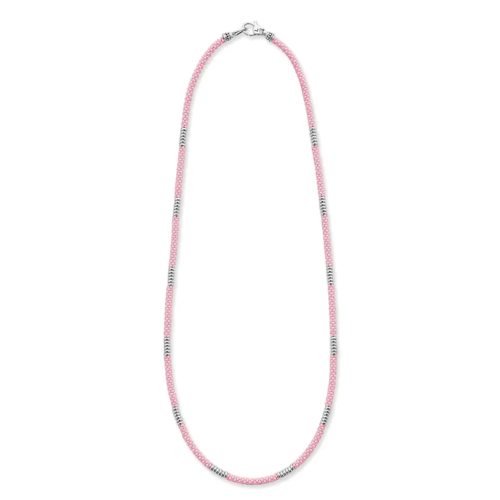 Lagos Pink Caviar Silver Station Ceramic Beaded Necklace, 3mm