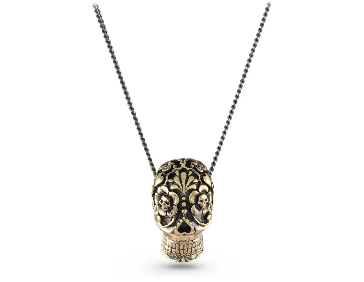 Large Day of the Dead Skull Necklace - Bronze