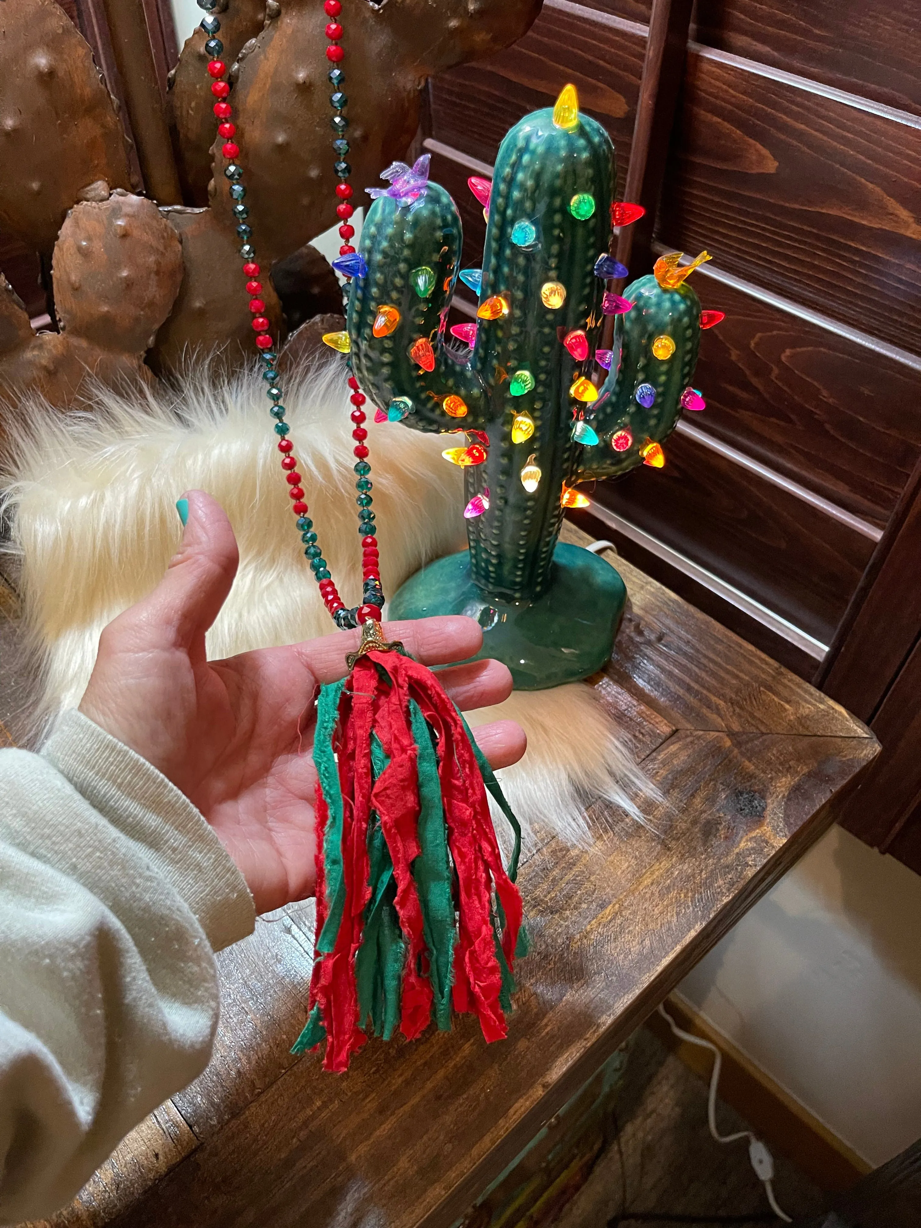 Long Christmas beaded necklace