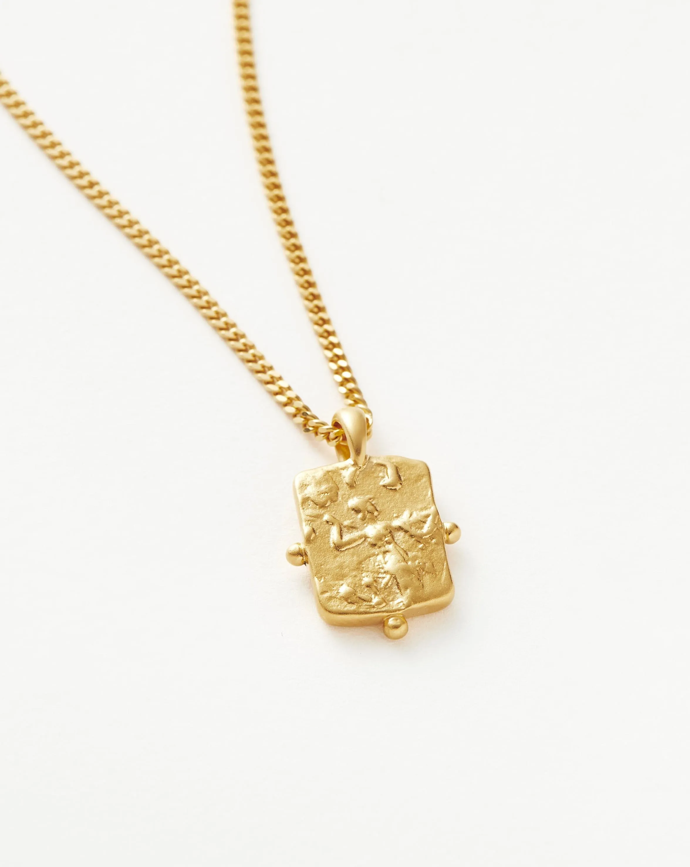 Lucy Williams Engravable Beaded Square Coin Pendant Necklace | 18ct Gold Plated Vermeil