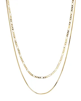 Luv Aj Cecilia Figaro and Herringbone Layering Double Chain Necklace in Gold Plated