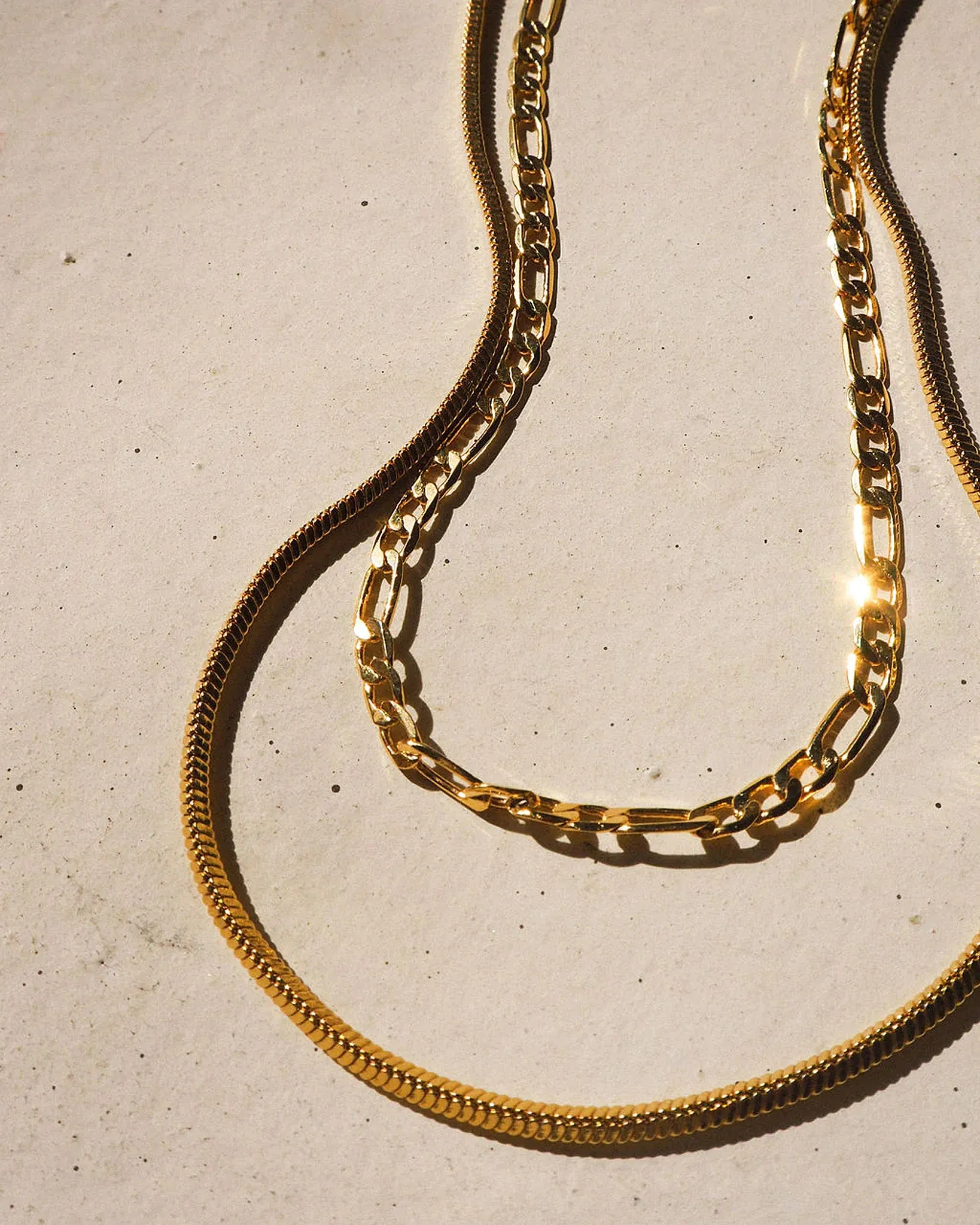 Luv Aj Cecilia Figaro and Herringbone Layering Double Chain Necklace in Gold Plated